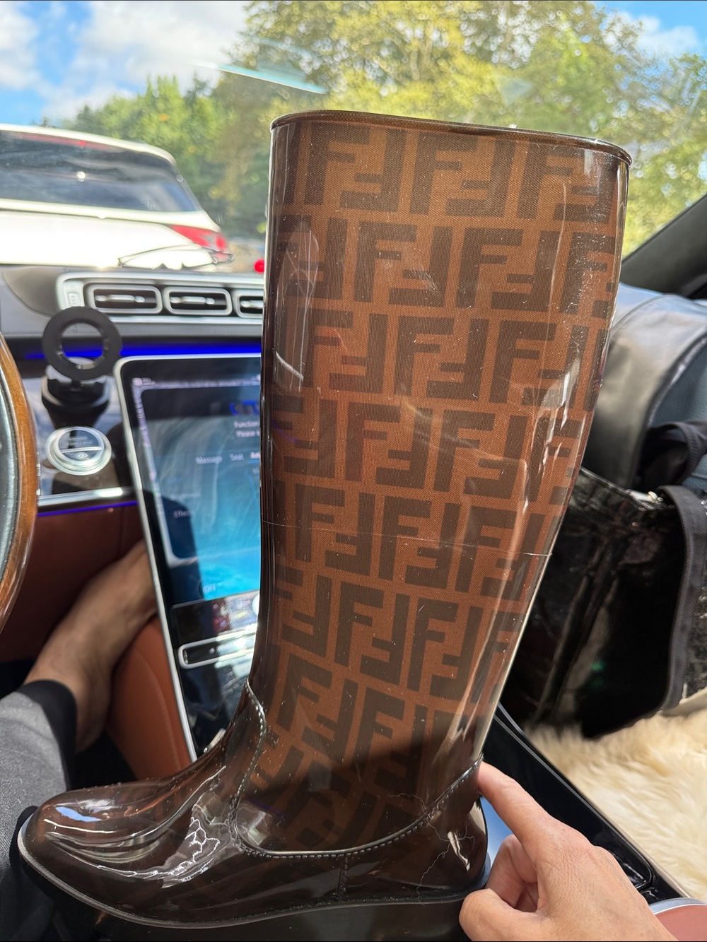 Fendi Brown Glossy Monogram Rain & Snow Boots
